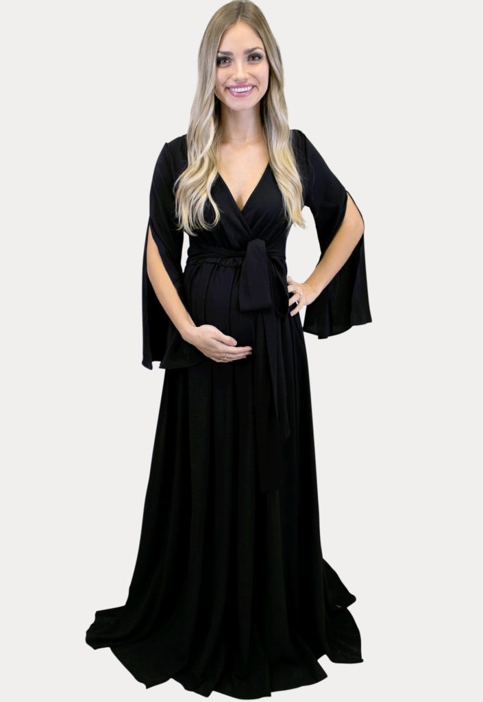 black v-neck maternity maxi