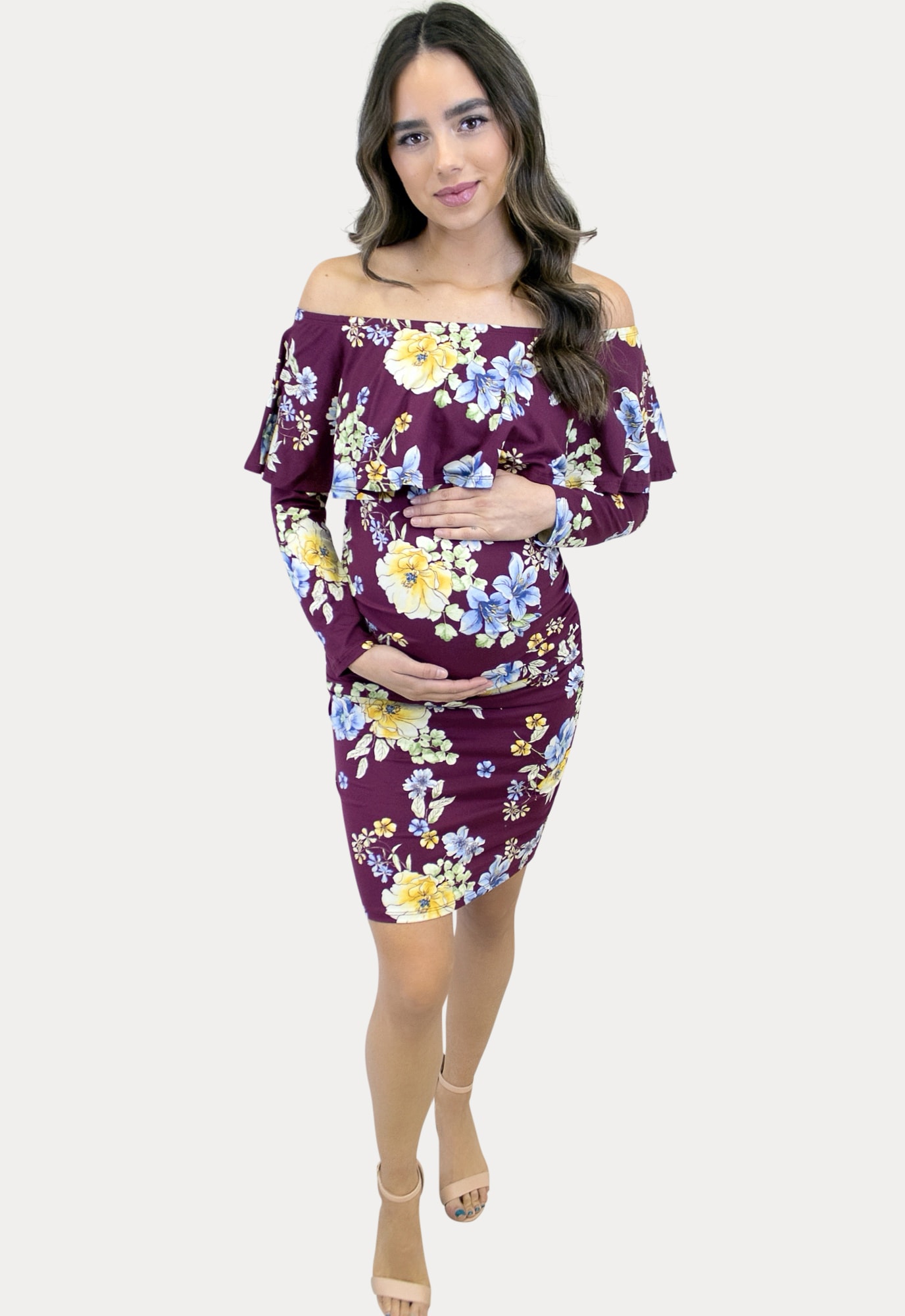 purple floral maternity dress