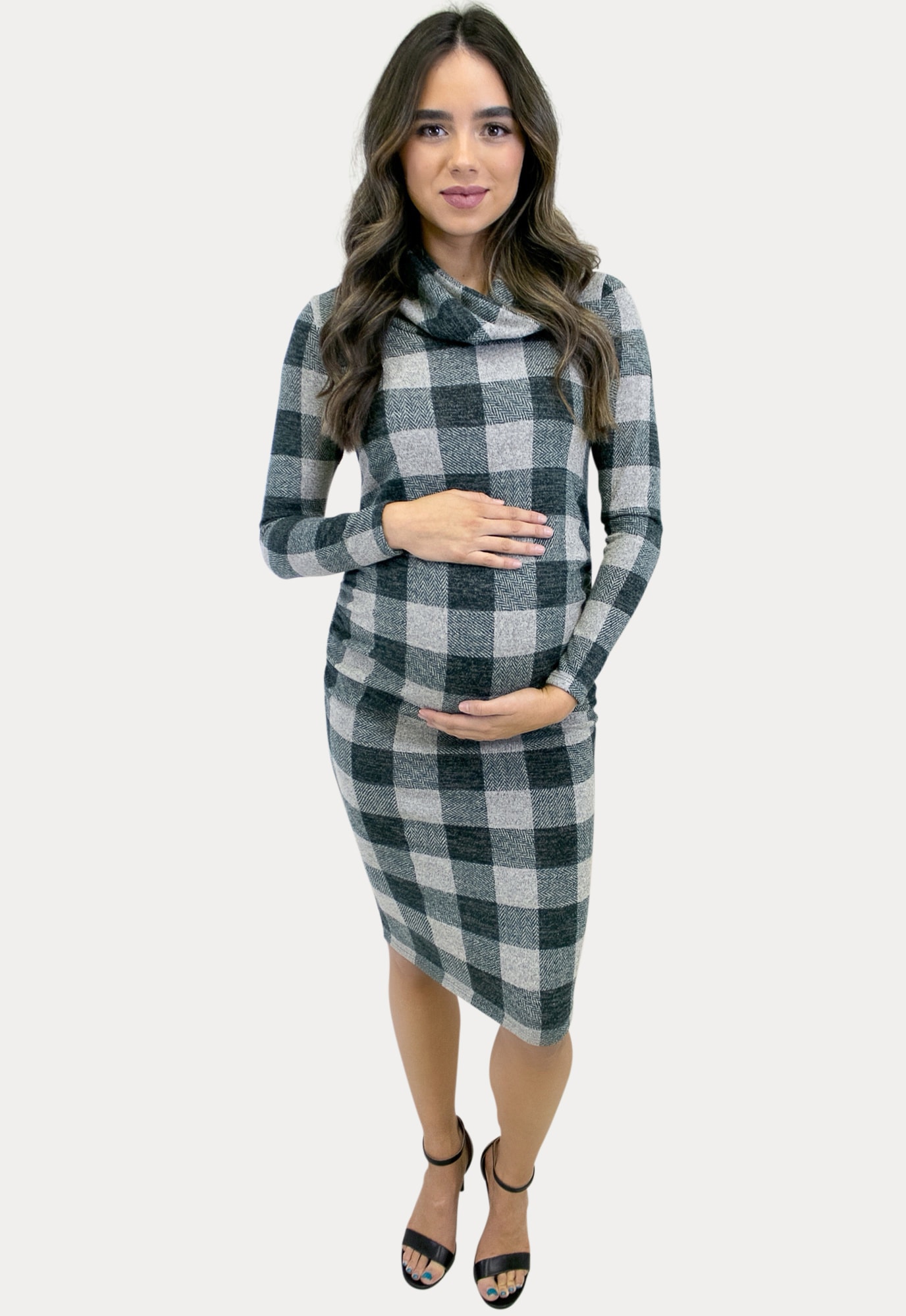 cowl neck plaid pregnancy dress