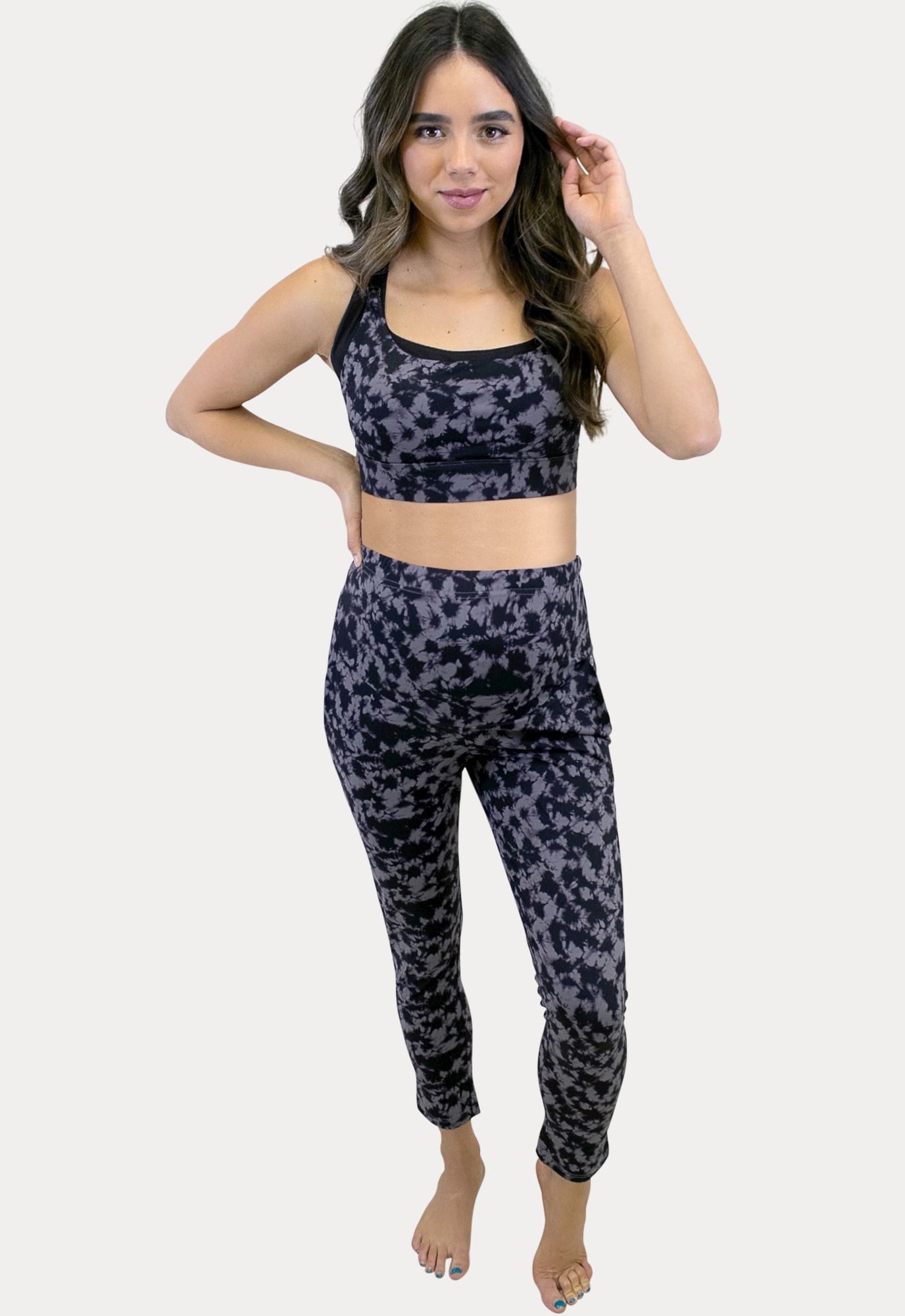 Black Tie Dye Printed Leggings, Two Piece Sets