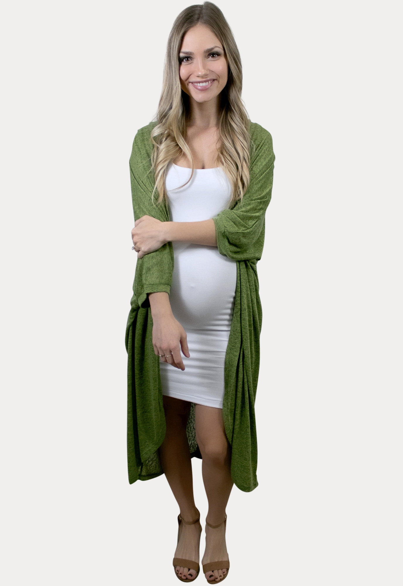 Olive green dress with clearance cardigan