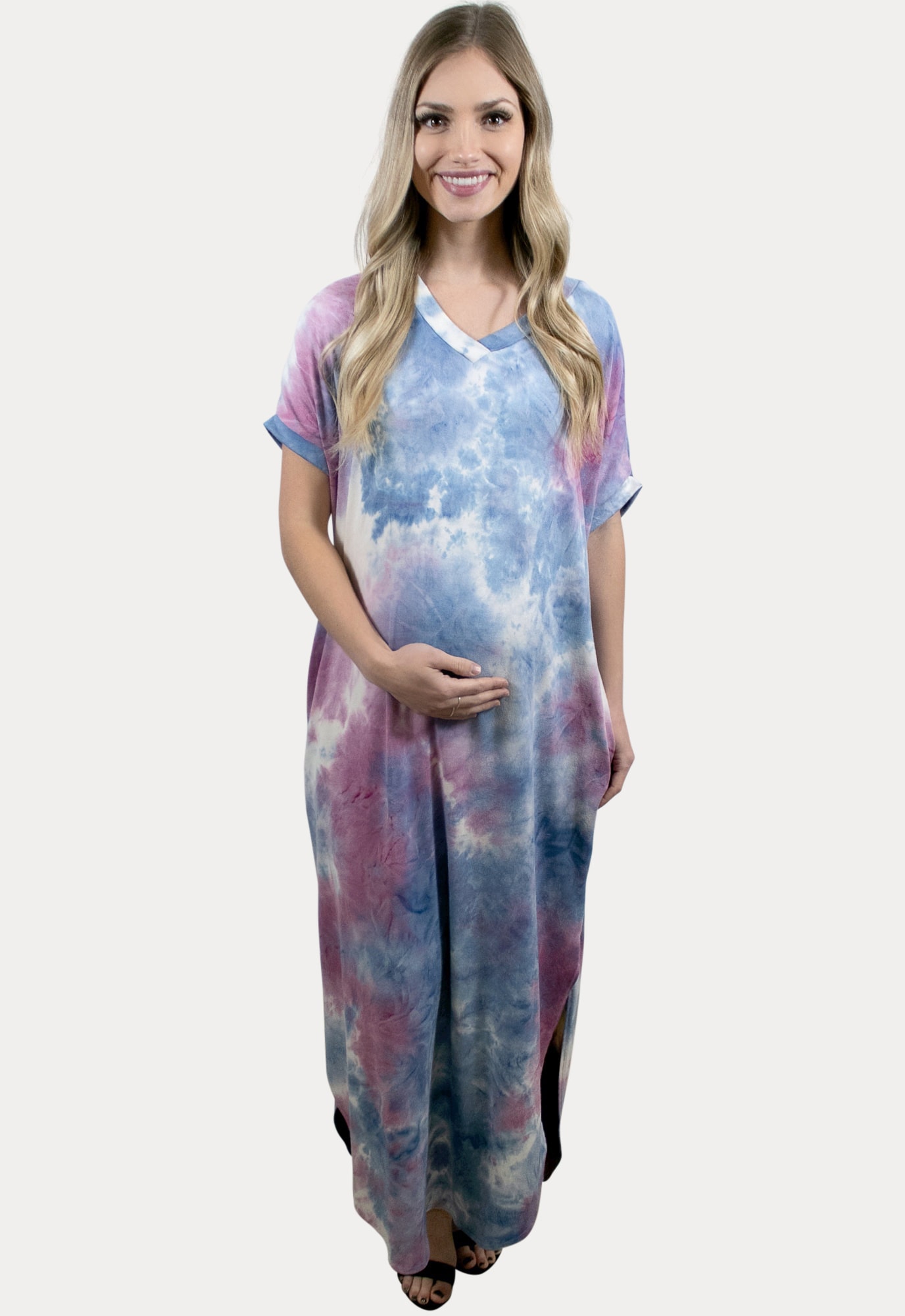 Pink and Blue Tie Dye Maternity Maxi