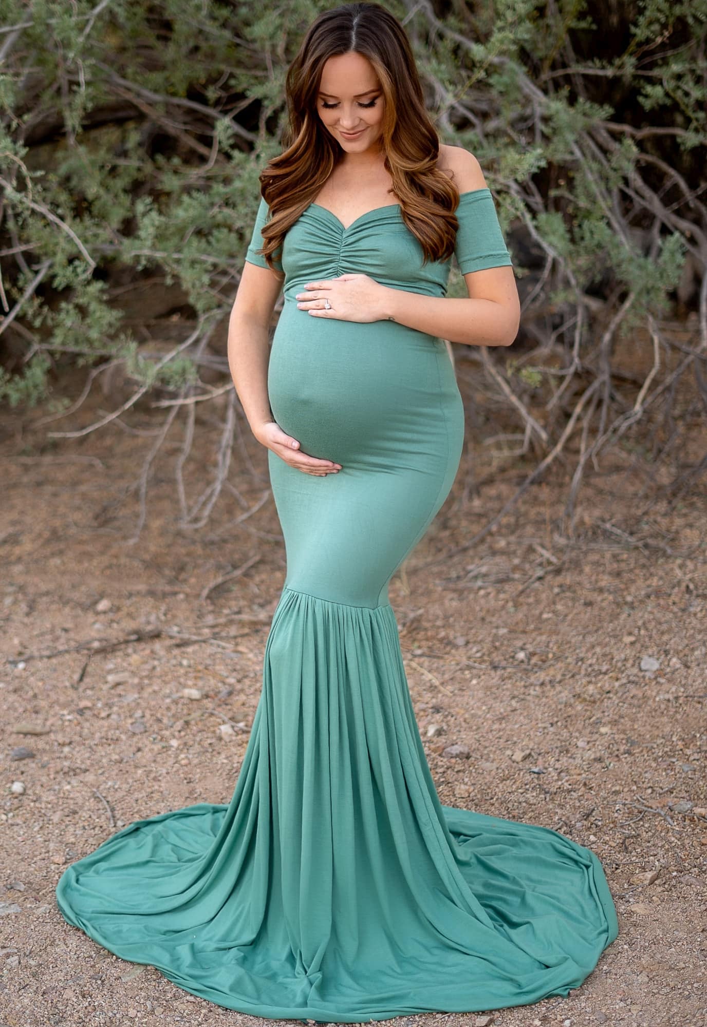 Purple Jersey Chiffon Maternity Gown Mermaid Slim Fit Maternity Dress  ($95) ❤ liked o…