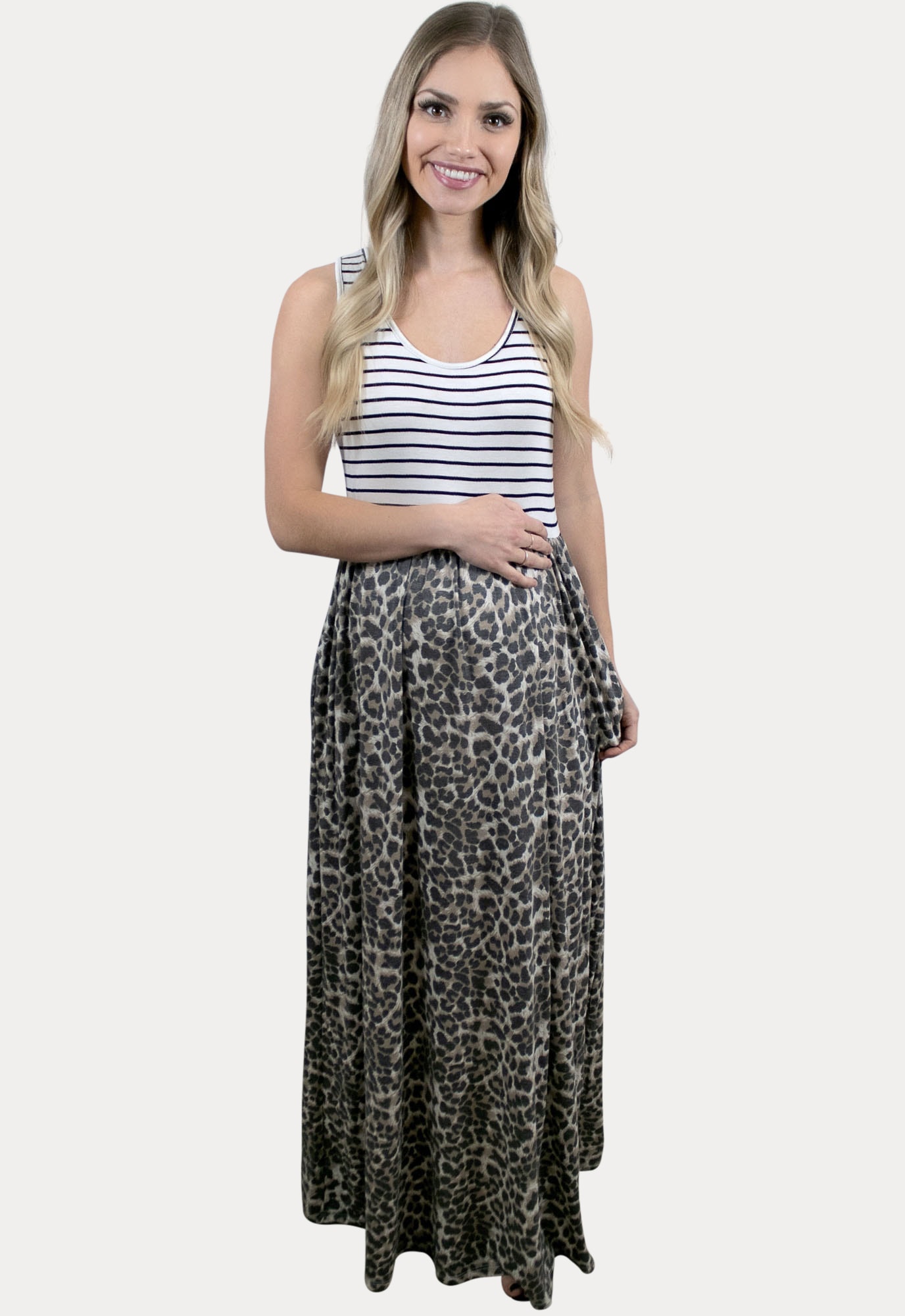 leopard color block pregnancy maxi