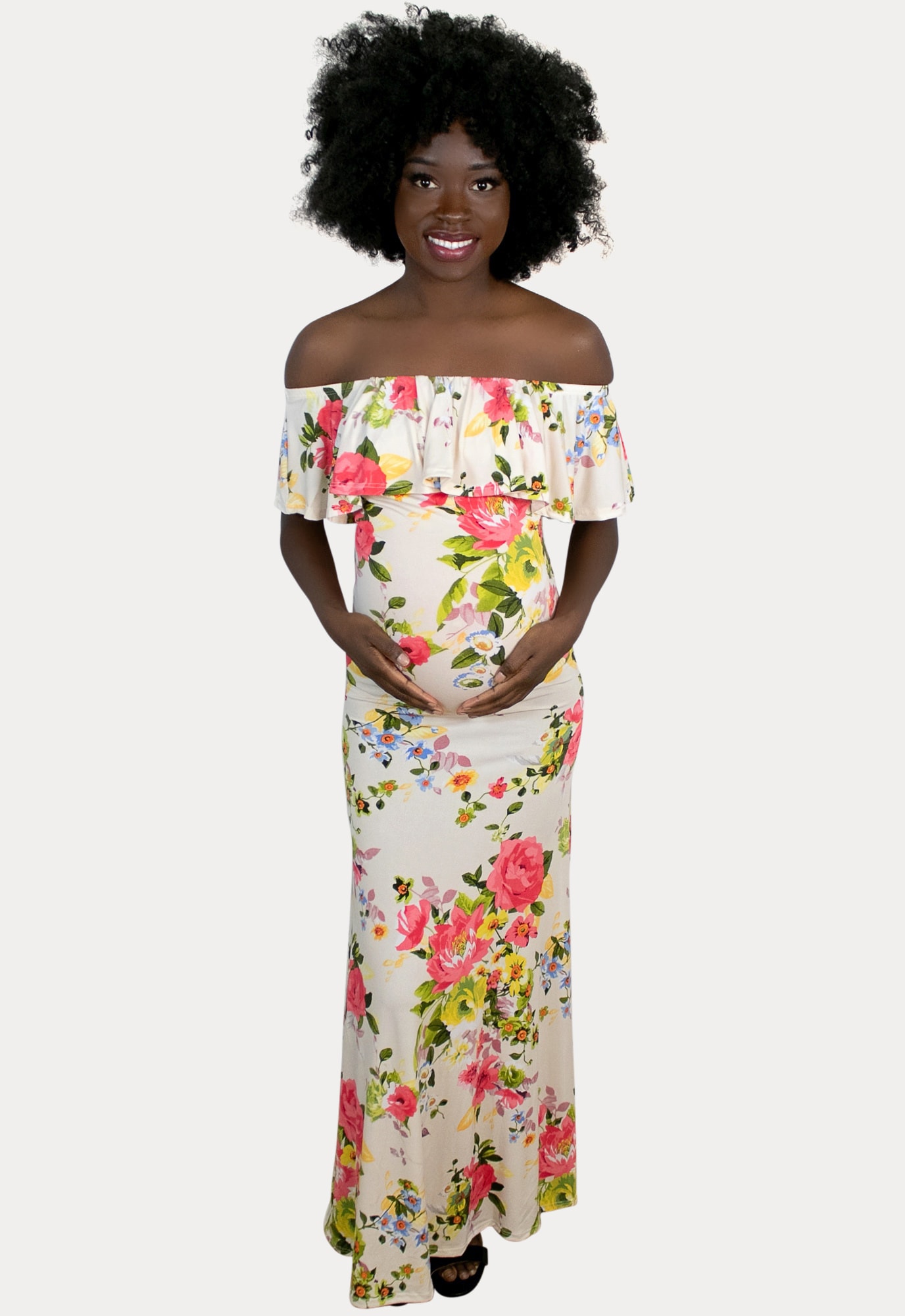 Cream Floral Maternity Maxi Dress Sexy Mama Maternity