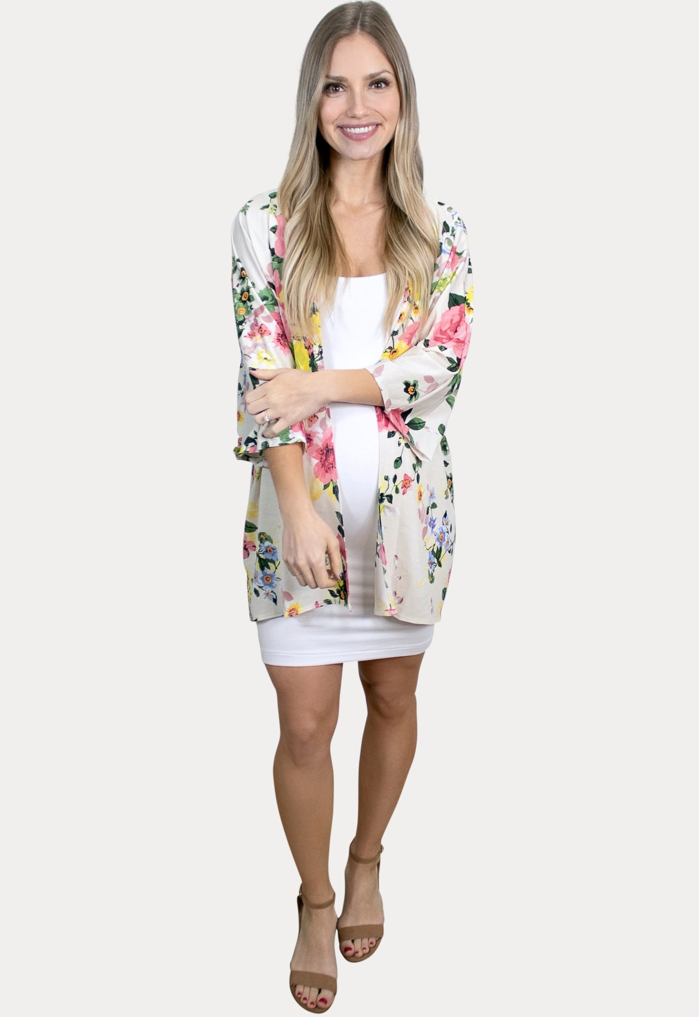 cream floral maternity kimono