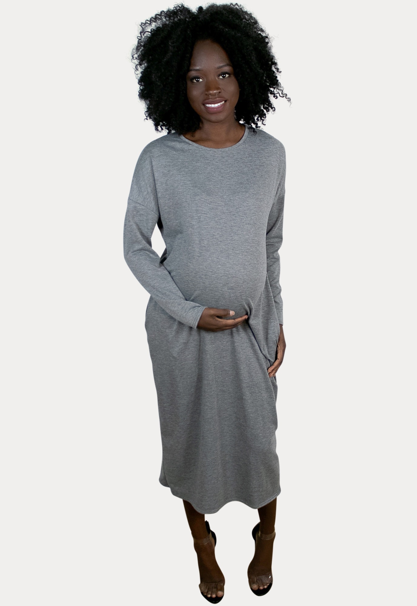 grey maternity midi sweater dress