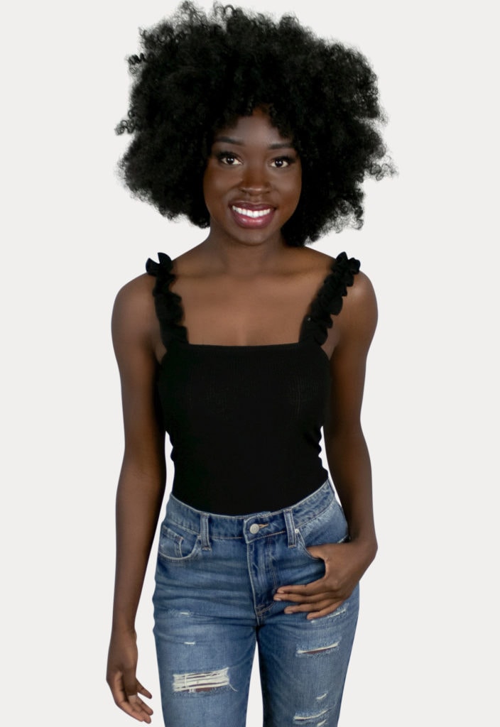 black sleeveless bodysuit