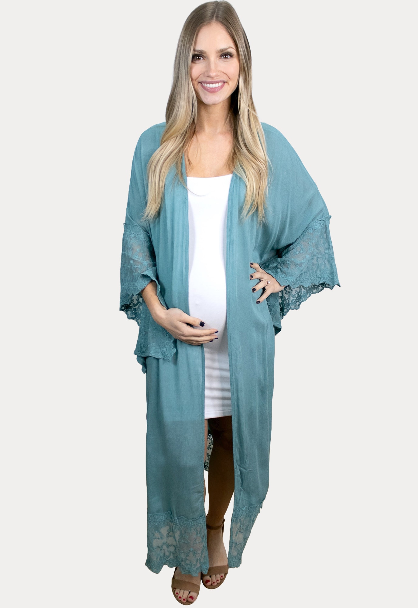 blue maternity duster