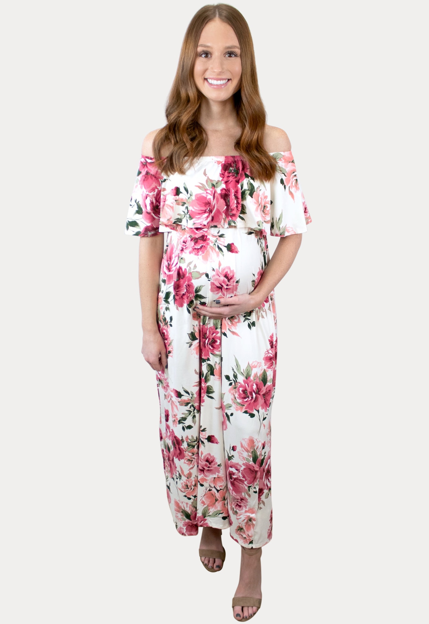 Lait & Co - Wanderlust Maternity Maxi Gown in Grey/Red Floral