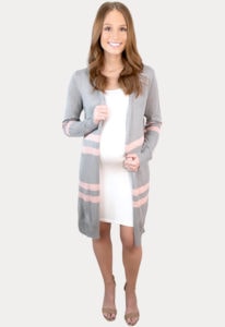 grey striped maternity cardigan