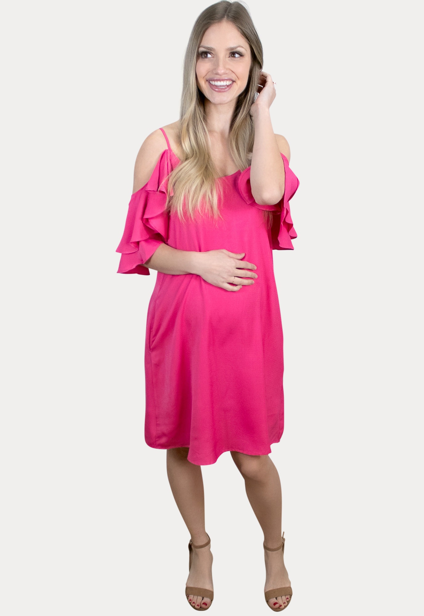 Pink ruffle hotsell maternity dress