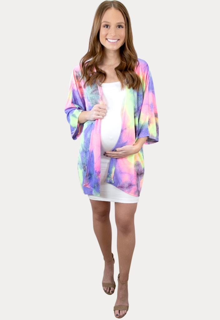 purple tie dye maternity cardigan