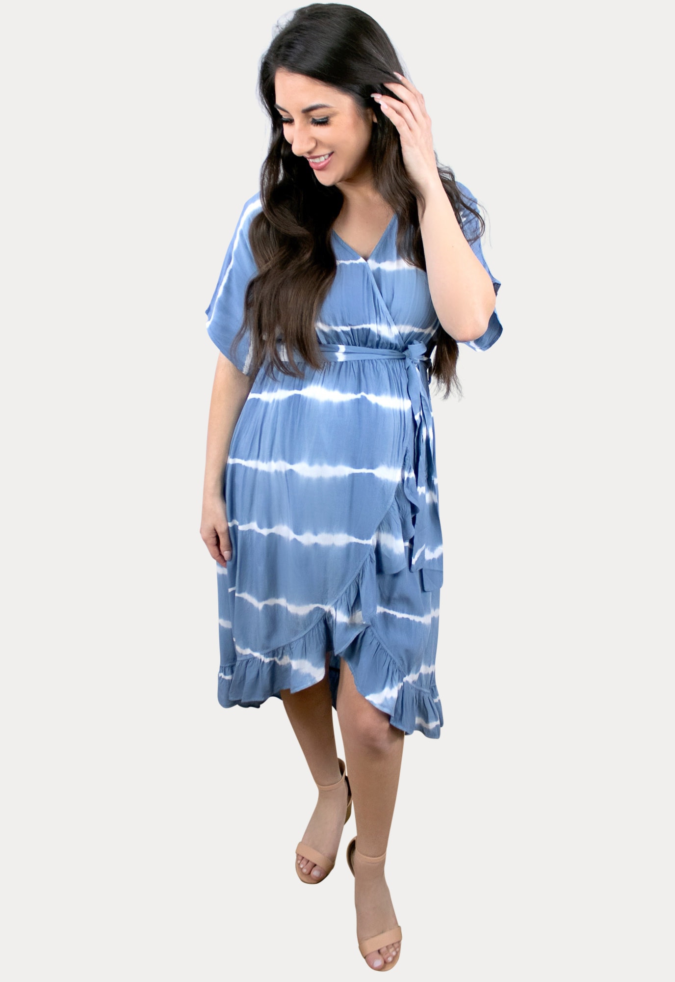 blue striped maternity dress