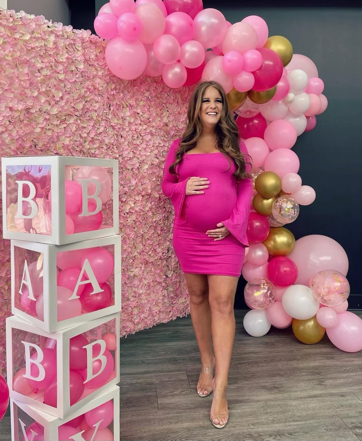 Long pink dress for clearance baby shower