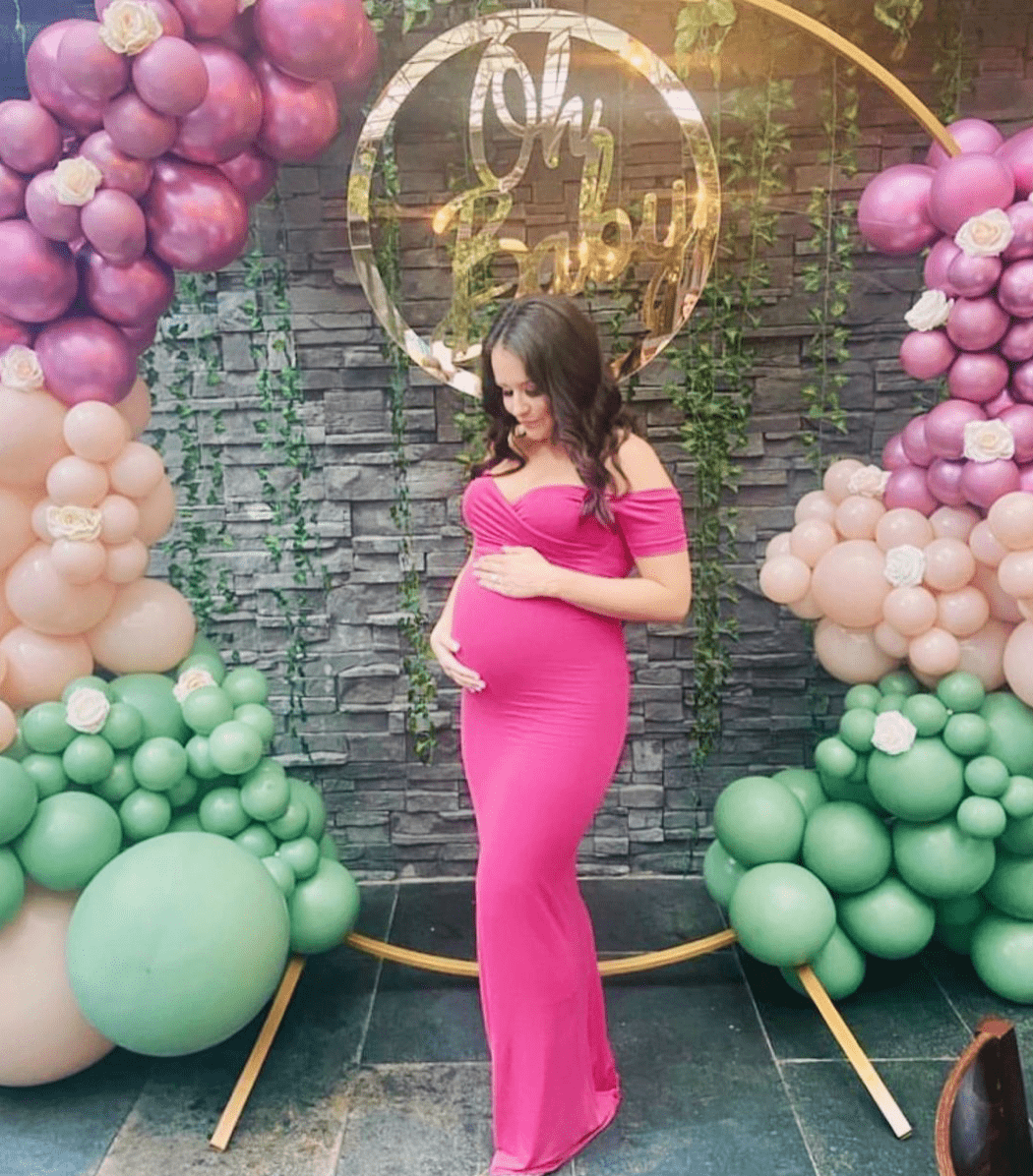 Pink long dresses 2025 for baby shower