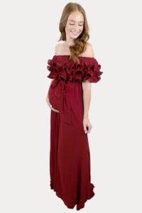 off the shoulder ruffled maternity maxi