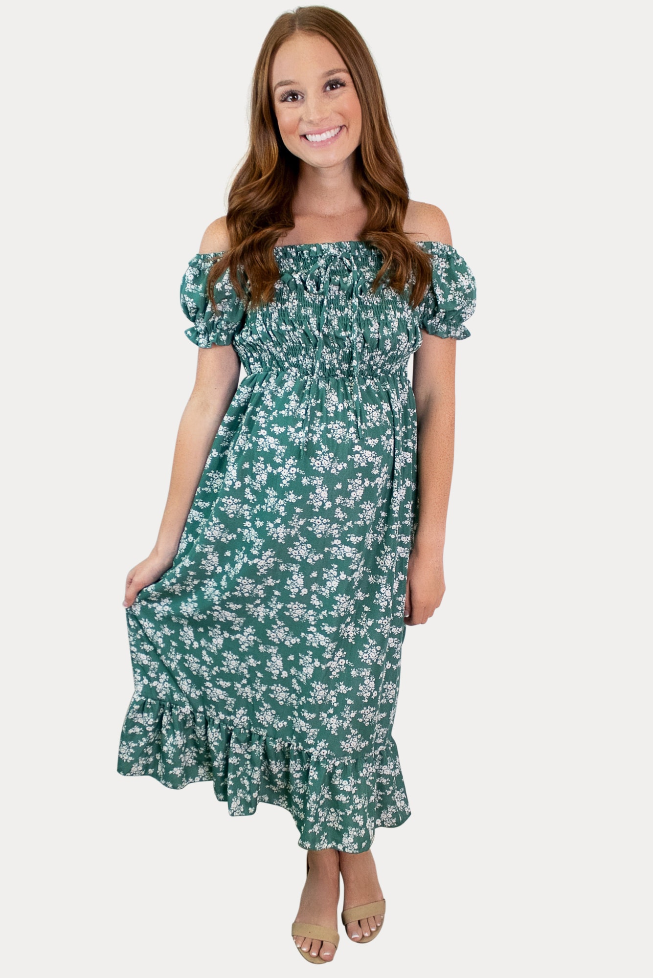 green floral pregnancy dress