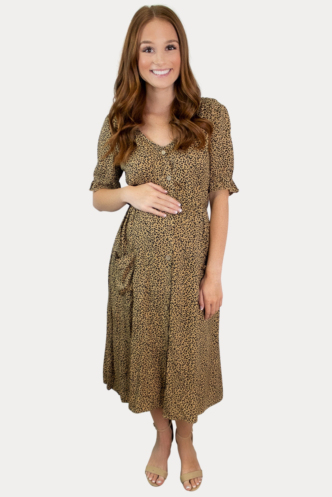 leopard button maternity dress