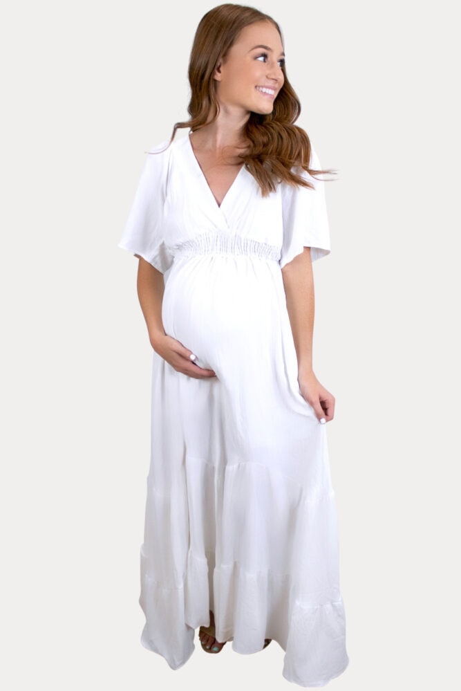 white v-neck maternity maxi