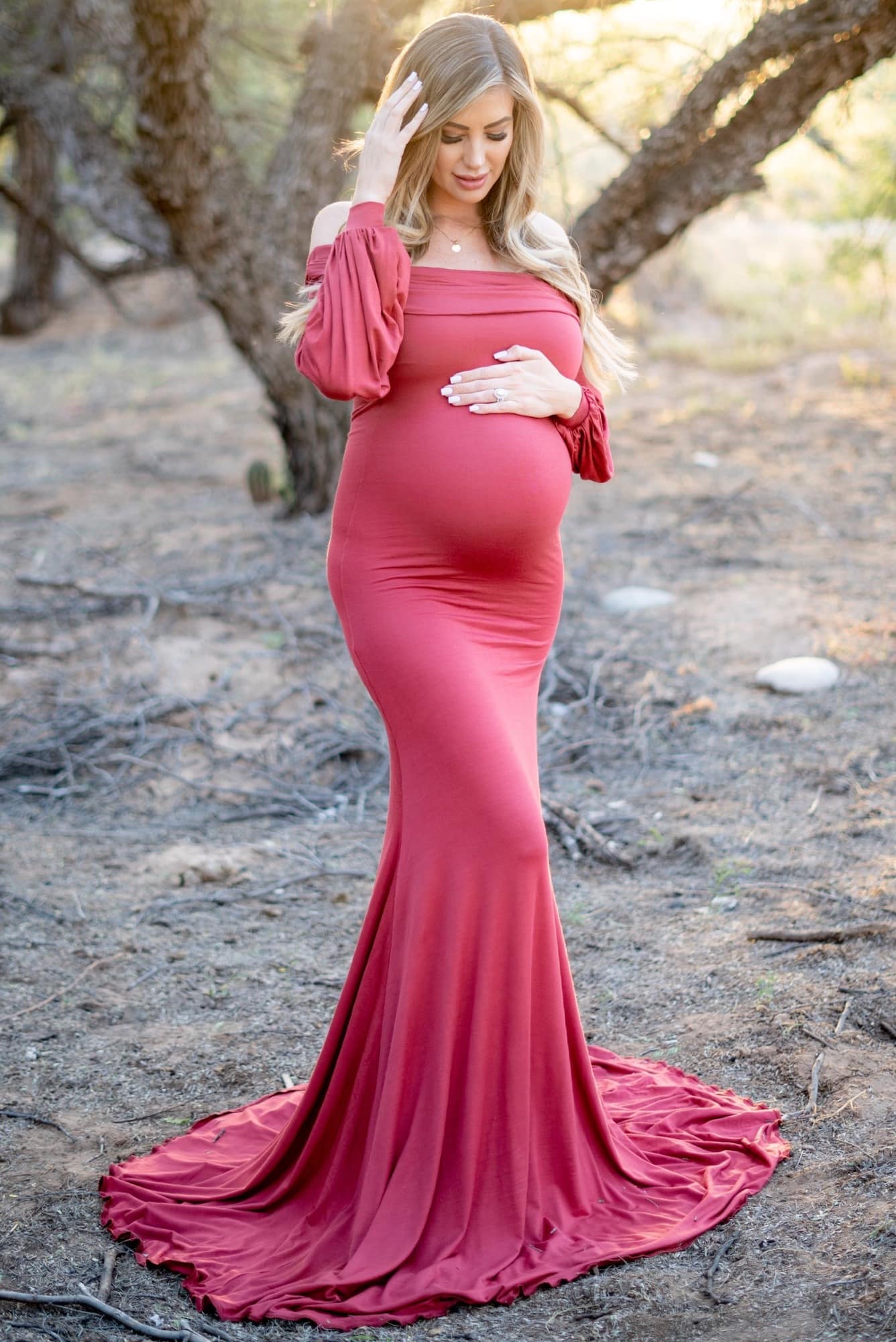 fold over flare maternity gown