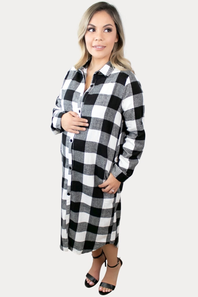 White Convertible Buffalo Plaid Maternity Cardigan