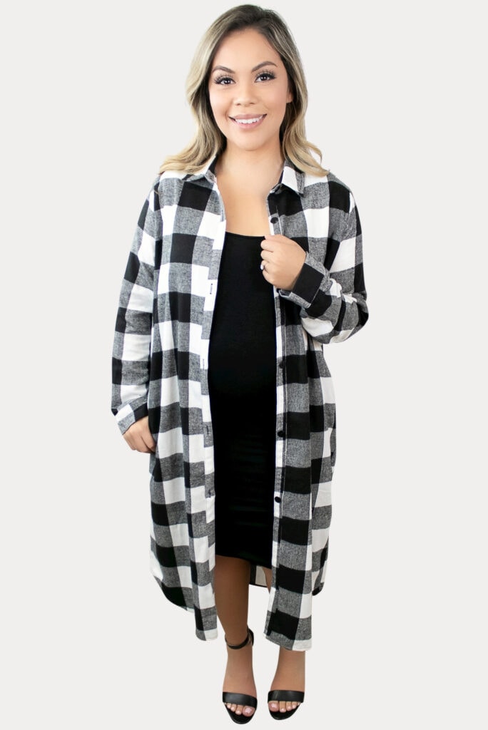 White Convertible Buffalo Plaid Maternity Cardigan