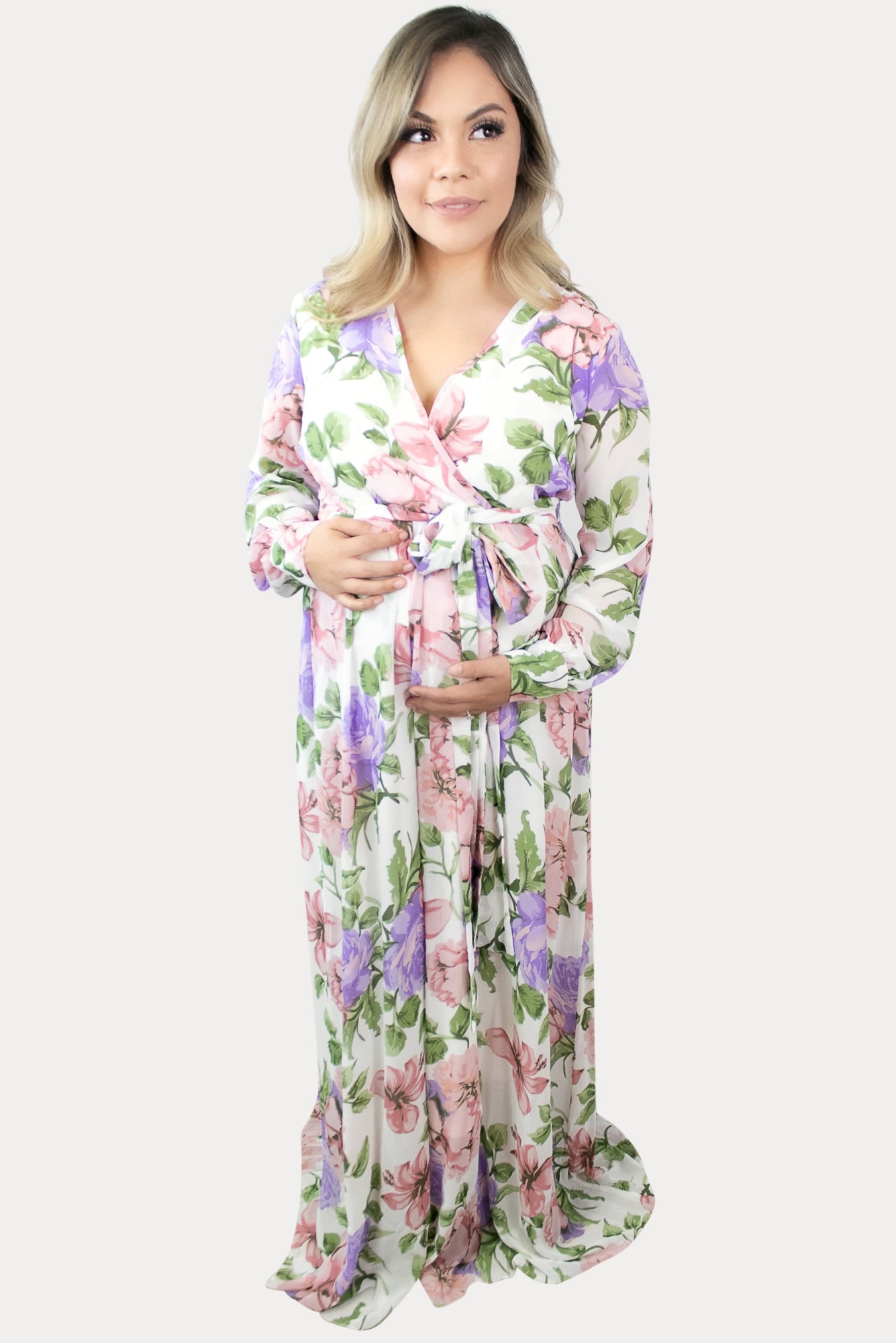 3/4 Sleeve Floral Bodycon Maternity Dress in Pink