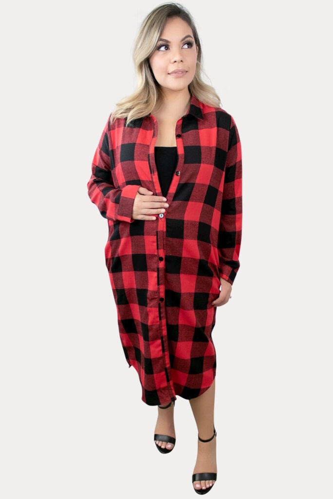 buffalo plaid maternity cardigan