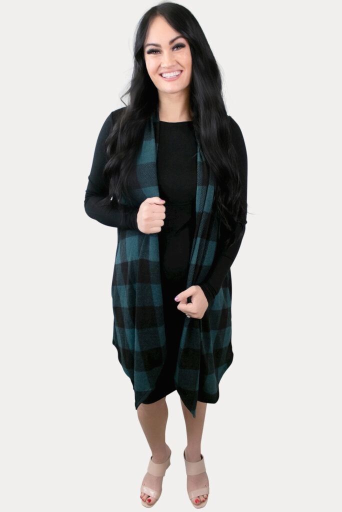 green plaid maternity kimono