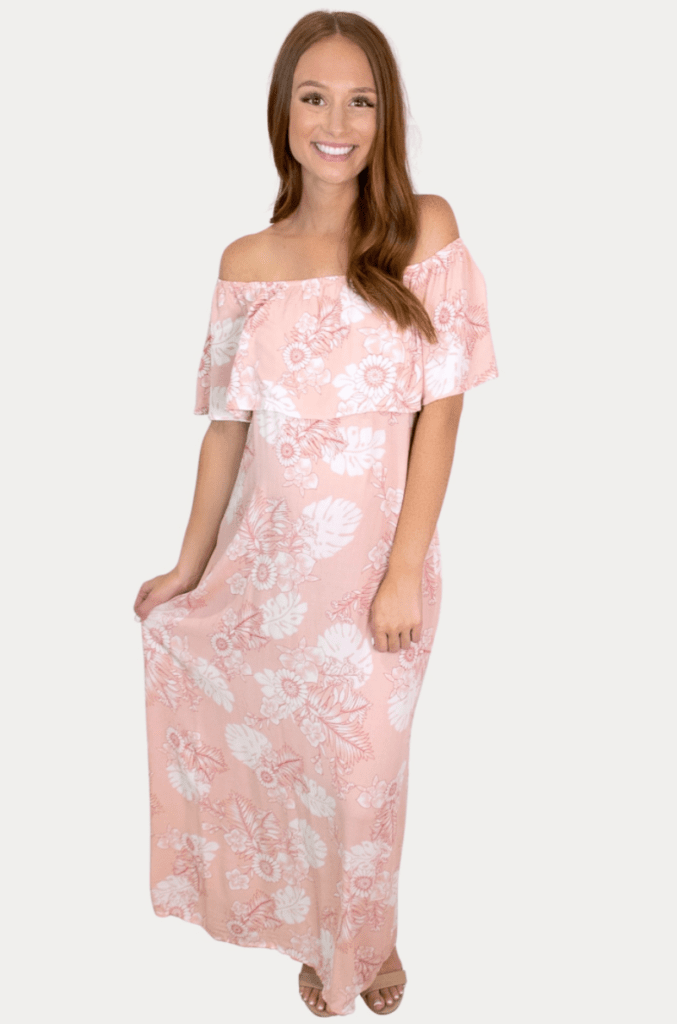 Tropical Pink Off the Shoulder Maternity Maxi