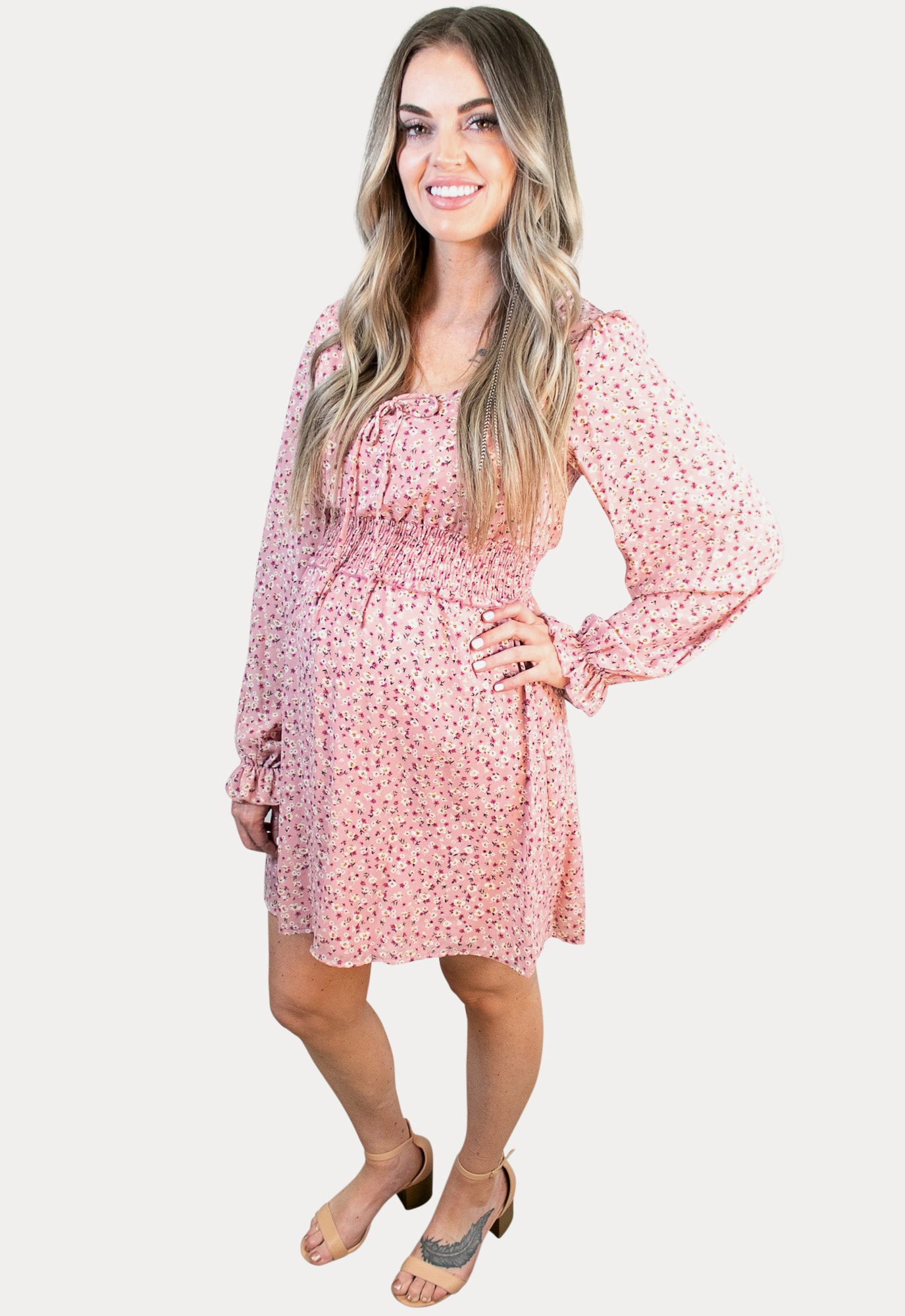 Floral Babydoll Maternity Dress in Dusty Rose