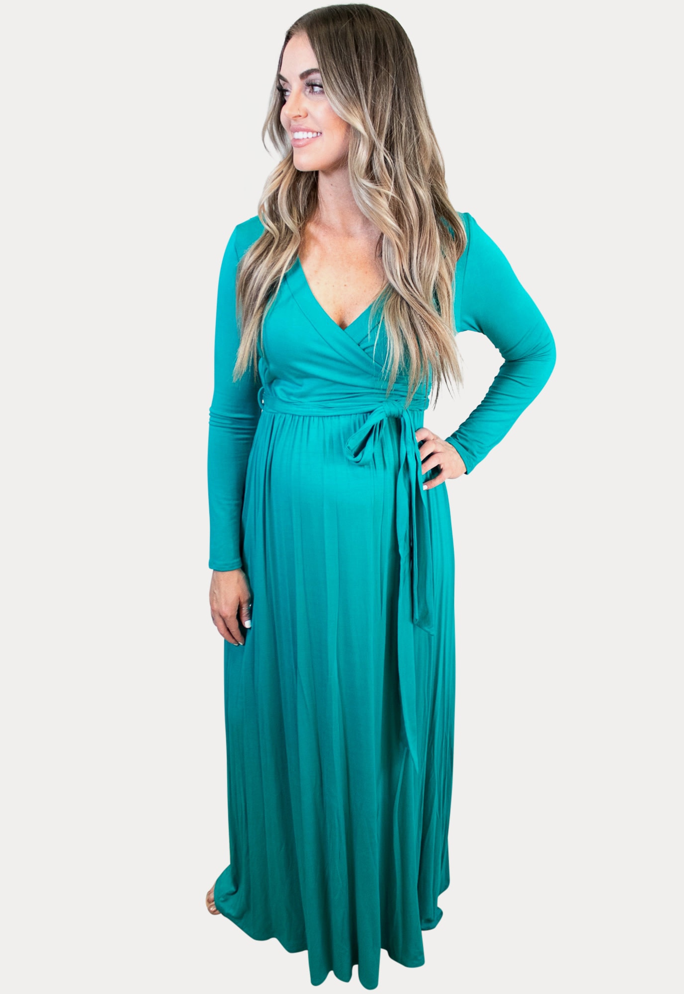 Teal crossfront sweetheart maternity dress