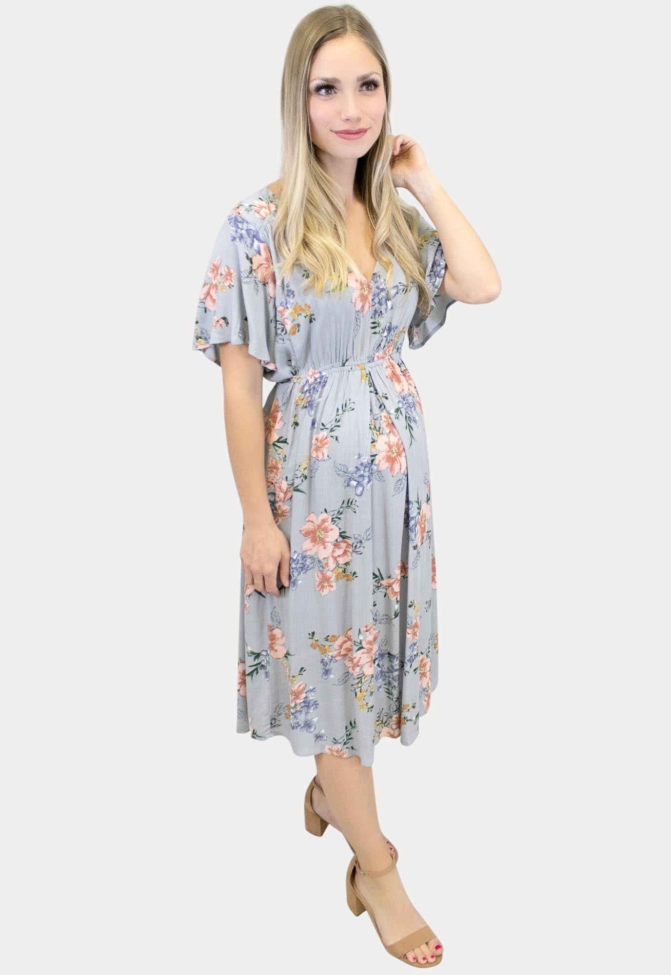 Floral Maternity Sundress in Blue Rain