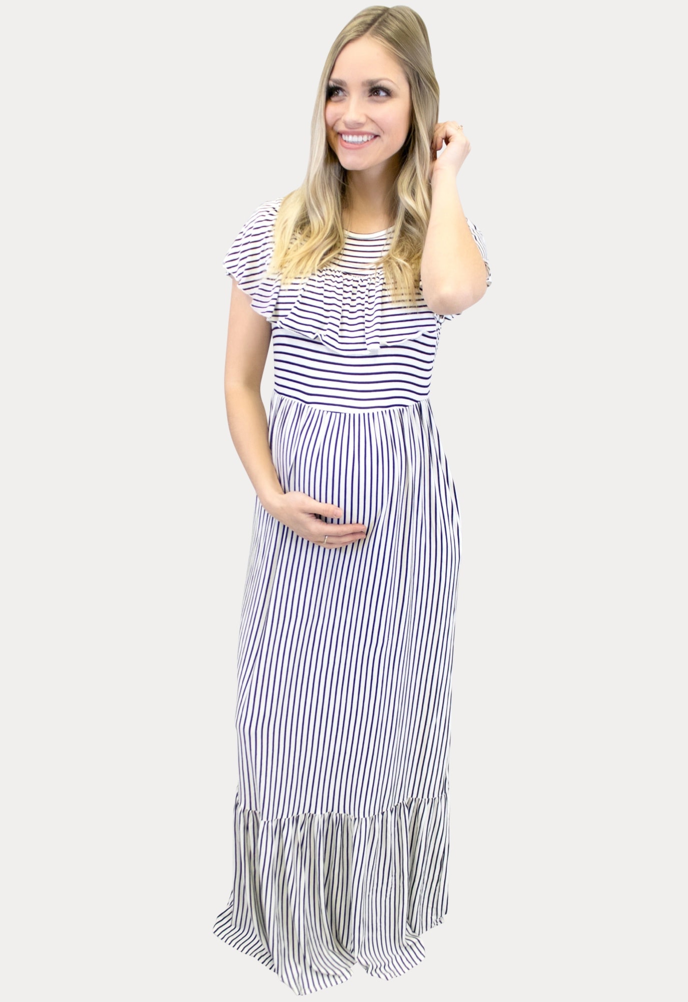 Striped Ruffle Maternity Dress 