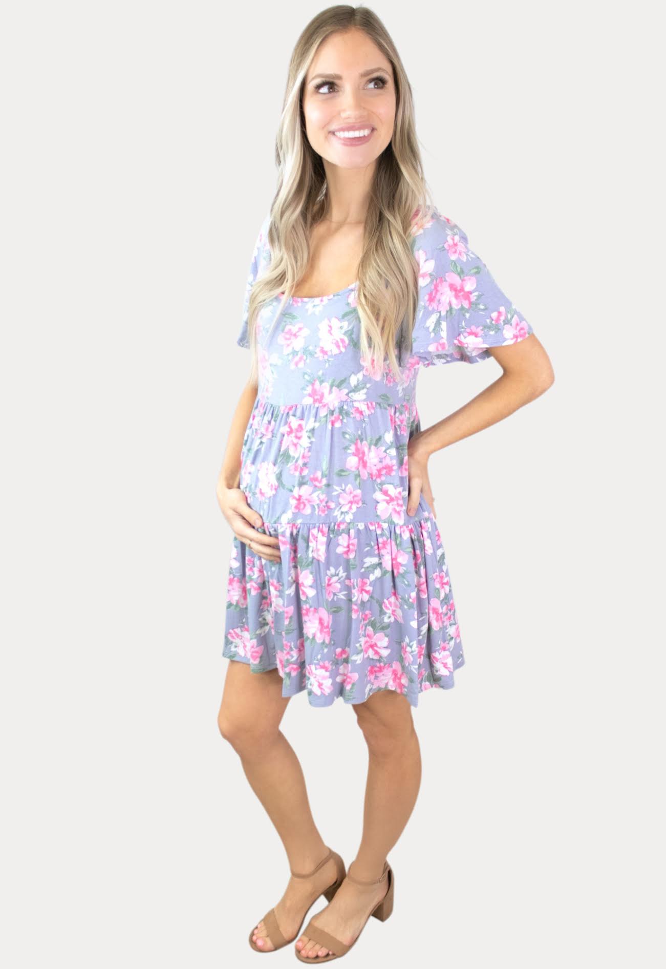 Short Sleeve Floral Babydoll Maternity Dress