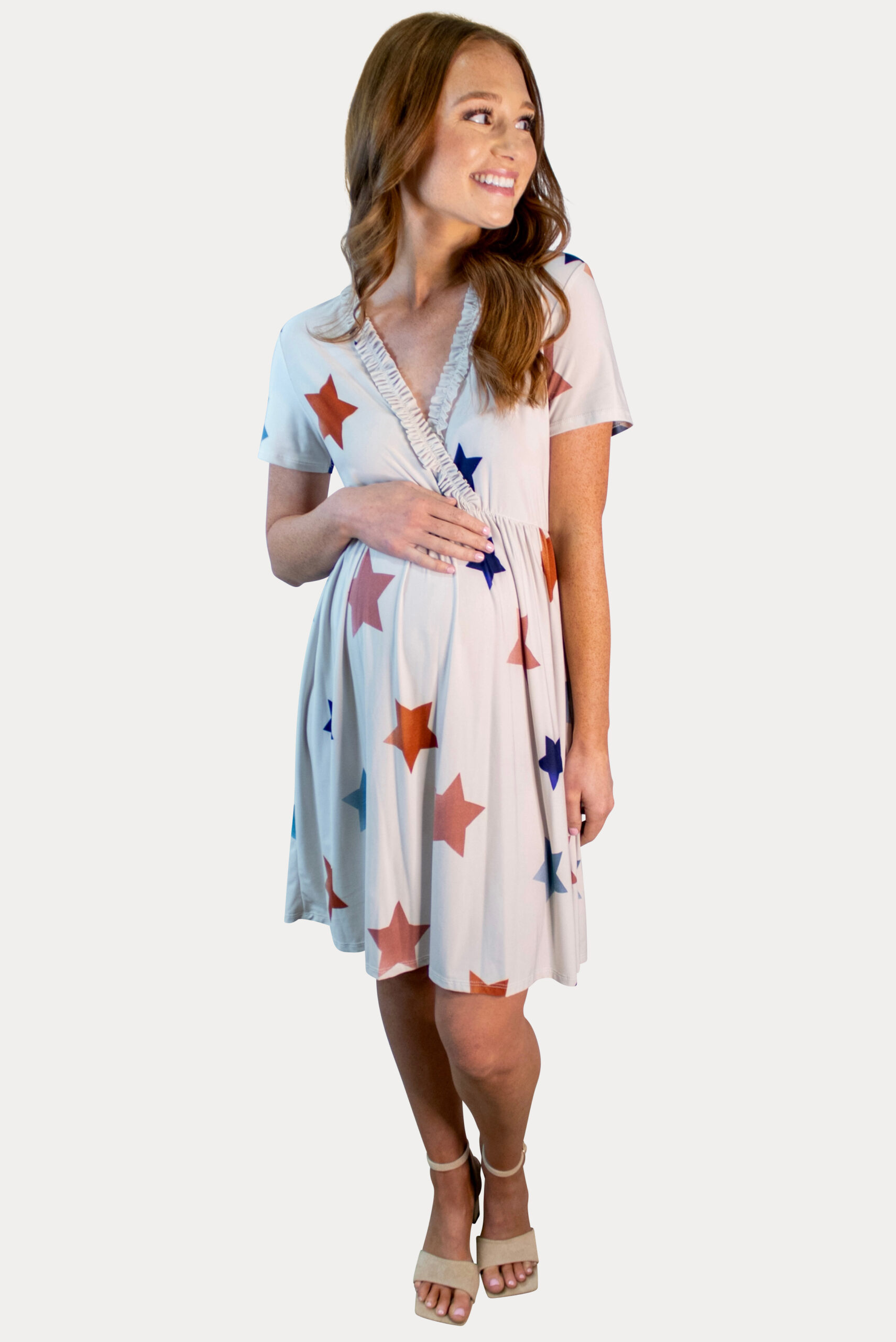 4th of July Pregnancy Dress in White Star Print - Sexy Mama Maternity