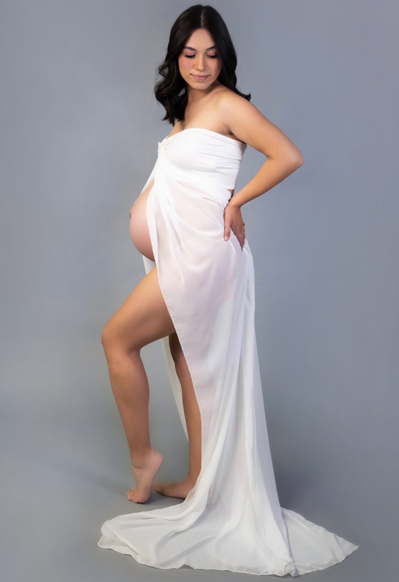 gown for studio maternity photoshoot