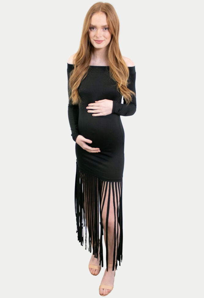 long sleeve fringe maternity dress