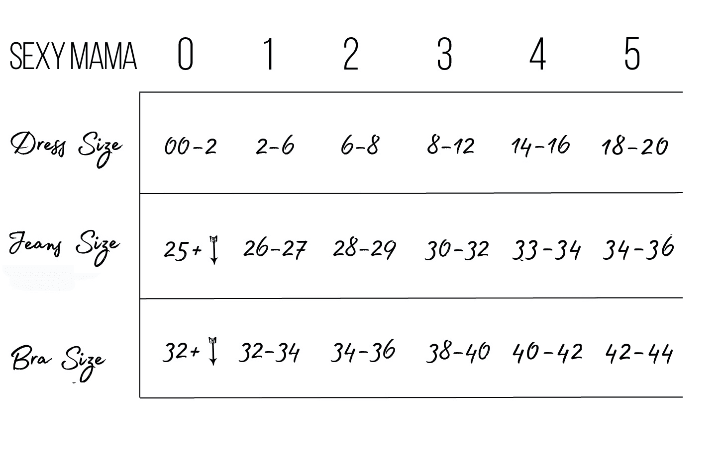 Sexy Mama Sizing Guide - Sexy Mama Maternity